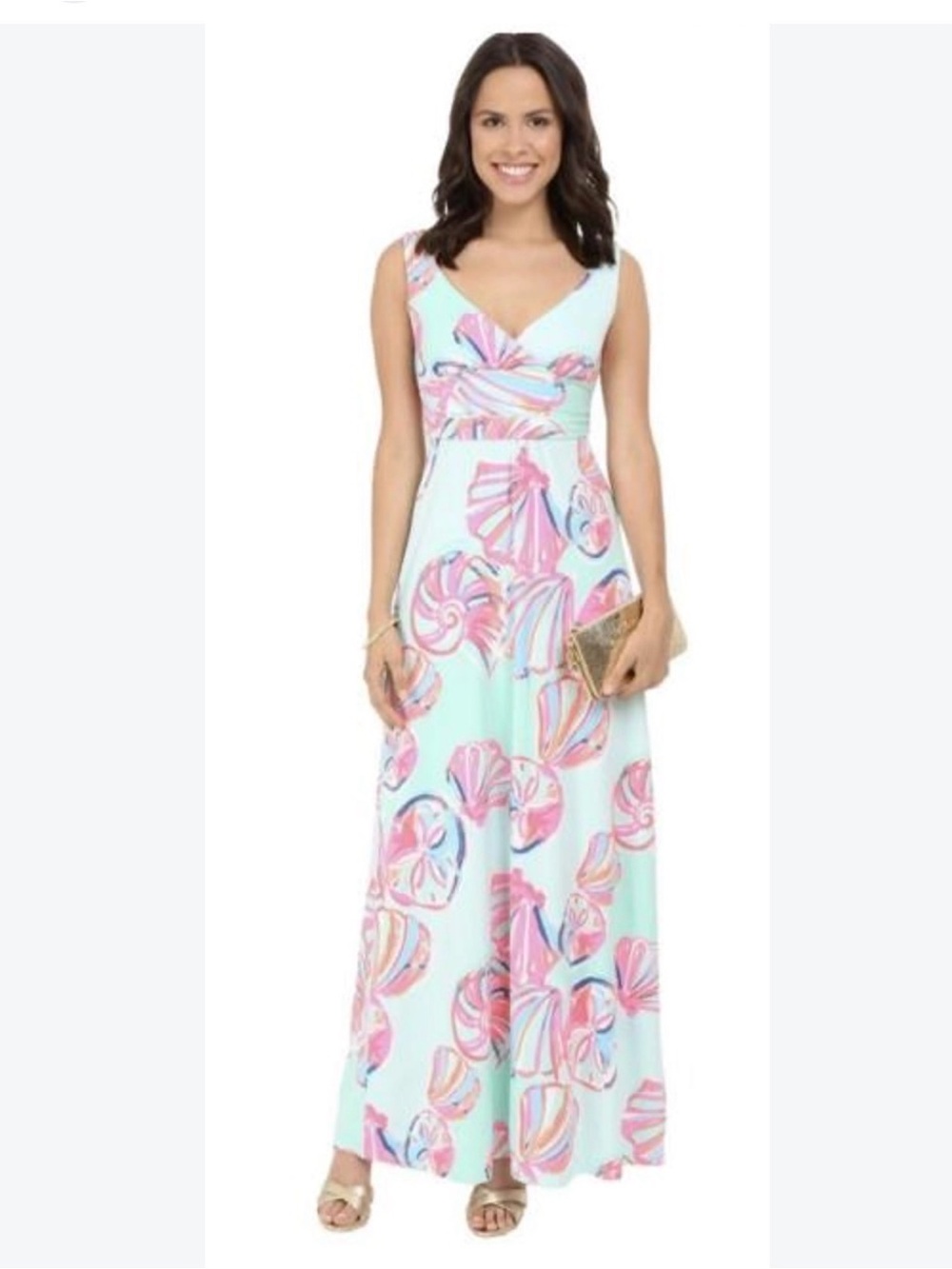 Lilly Pulitzer Mint Maxi Dress with Pink Shell Print